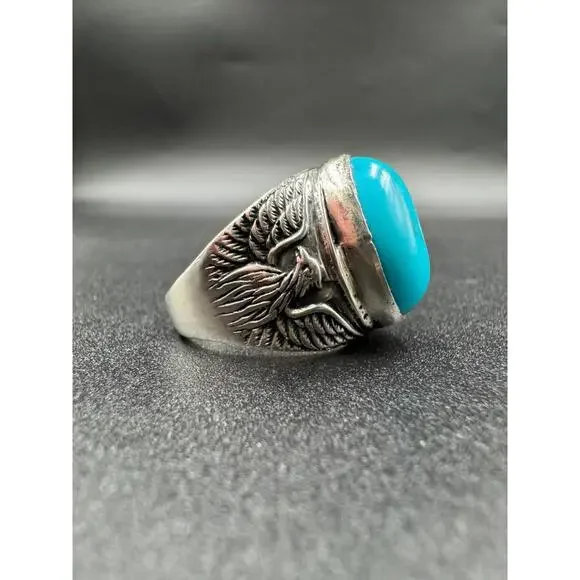 Vintage Navajo Turquoise Sterling Silver Ring Arthur J Williams Cabochon 12.69g - Picture 3 of 9